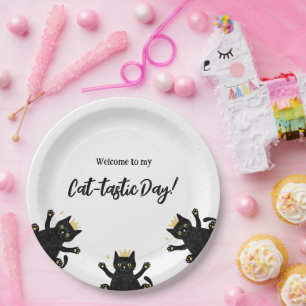 Grappige Crown Black Cat Verjaardag Papieren Bordje