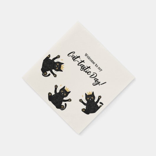 Grappige Crown Black Cat Verjaardag Servet (Hoek)
