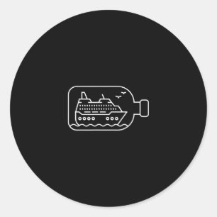 Grappige cruiseschip-in-een-fles-illustratie ronde sticker
