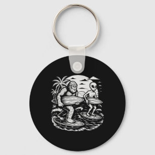 Grappige Cryptid Bigfoot Alien Surft Ufo Strand Zo Sleutelhanger