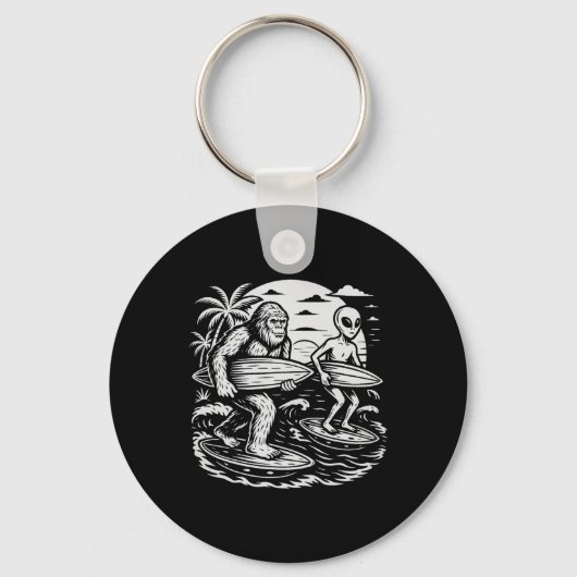 Grappige Cryptid Bigfoot Alien Surft Ufo Strand Zo Sleutelhanger (Voorkant)