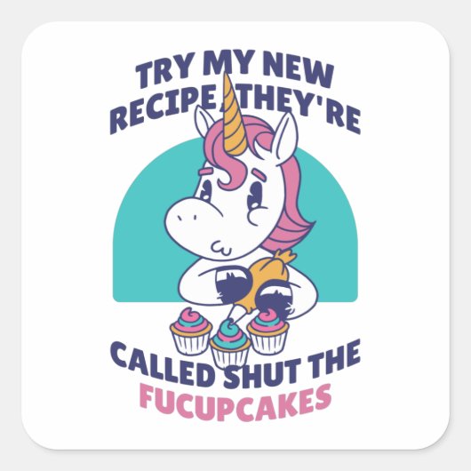 Grappige Cupcake Eenhoorn Vierkante Sticker (Voorkant)