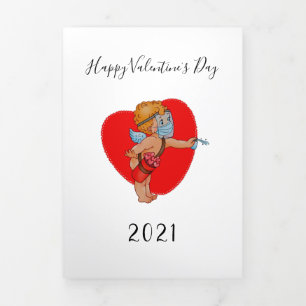 Grappige Cupid Mask Covid 2021 Hart valentijn Foto Drieluik Wenskaart