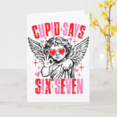 Grappige Cupido Zegt Zes Zeven Valentijn 67 Mannen Kaart (Gele Bloem)