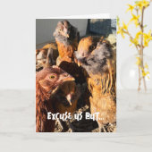 Grappige Curious Amber Brown Chickens Close-up Fot Kaart (Gele Bloem)