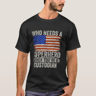 Grappige Custodian superheld T-shirt voor mannen