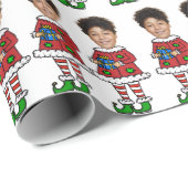 Grappige Custom Face Foto Elf Kerstmis Cadeaupapier (Rol Hoek)