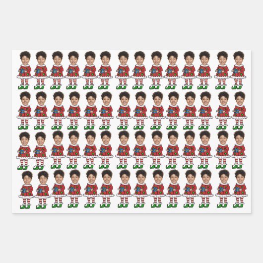 Grappige Custom Face Foto Elf Kerstmis Inpakpapier Vel (Voorkant)