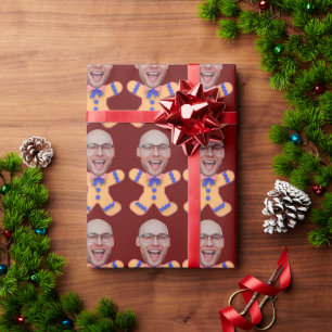 Grappige Custom Face Foto Gingerbread Mannen Kerst Cadeaupapier