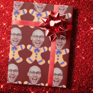 Grappige Custom Face Foto Gingerbread Mannen Kerst Cadeaupapier