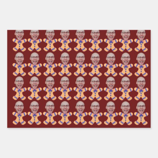 Grappige Custom Face Foto Gingerbread Mannen Kerst Inpakpapier Vel (Voorkant)