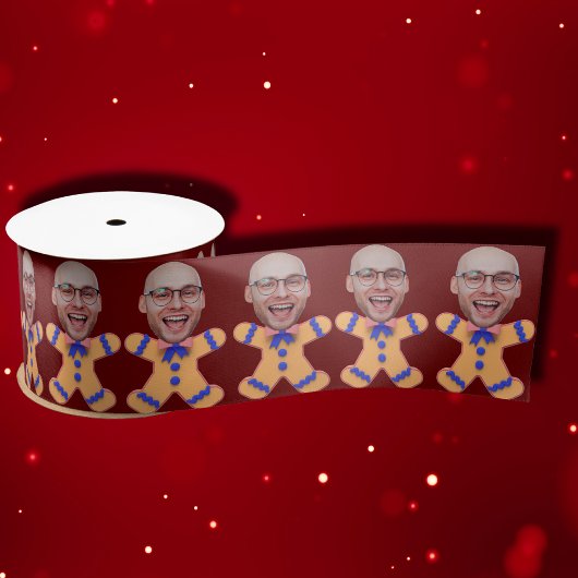 Grappige Custom Face Foto Gingerbread Mannen Kerst Satijnen Lint