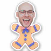 Grappige Custom Face Foto Gingerbread Mannen Kerst Sticker (Voorkant)