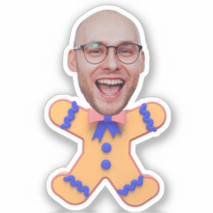 Grappige Custom Face Foto Gingerbread Mannen Kerst Sticker
