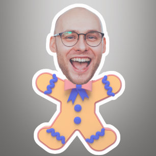 Grappige Custom Face Foto Gingerbread Mannen Kerst Sticker