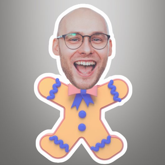 Grappige Custom Face Foto Gingerbread Mannen Kerst Sticker