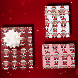 Grappige Custom Face Foto Santa Head Trump Roze Inpakpapier Vel