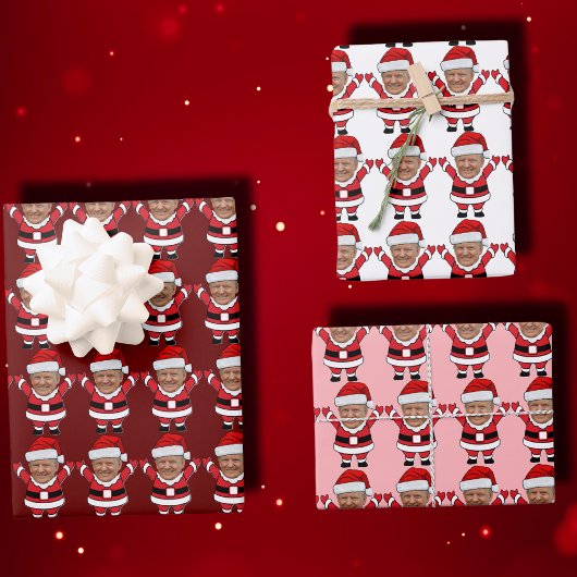 Grappige Custom Face Foto Santa Head Trump Roze Inpakpapier Vel