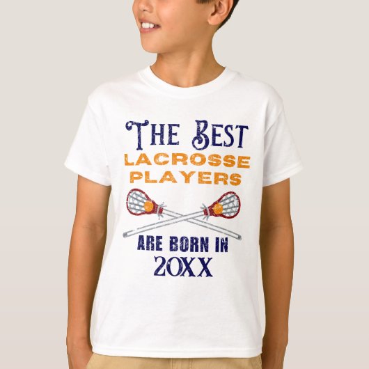 Grappige Custom Lacrosse Geboorte Jaar Verjaardag T-shirt (Voorkant)