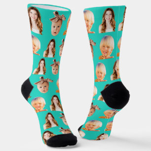 Grappige Custom Mom van 3 Kinder Foto Turquoise Sokken