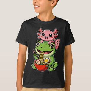 Grappige Cute Axolotl en Kikker Eten Ramen Kawaii T-shirt