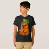 Grappige Cute Capybara Eet Pizza met Turtle Anime T-shirt (Voorkant volledig)
