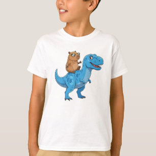 Grappige Cute Capybara Rijdend op Dinosaur T Rex D T-shirt