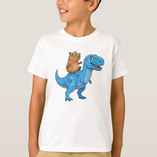 Grappige Cute Capybara Rijdend op Dinosaur T Rex D T-shirt (Voorkant)