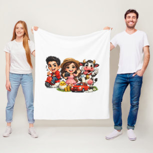 Grappige Cute Cartoon Caricatuur Vrienden en Koe M Fleece Deken