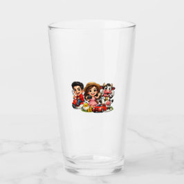 Grappige Cute Cartoon Caricatuur Vrienden en Koe M Glas
