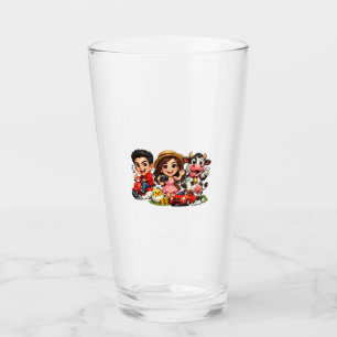 Grappige Cute Cartoon Caricatuur Vrienden en Koe M Glas