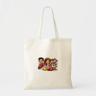 Grappige Cute Cartoon Caricatuur Vrienden en Koe M Tote Bag
