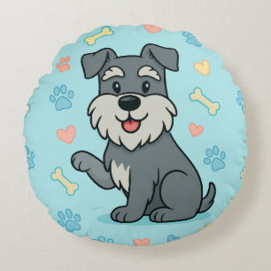grappige Cute Cartoon Schnauzer Rond Kussen