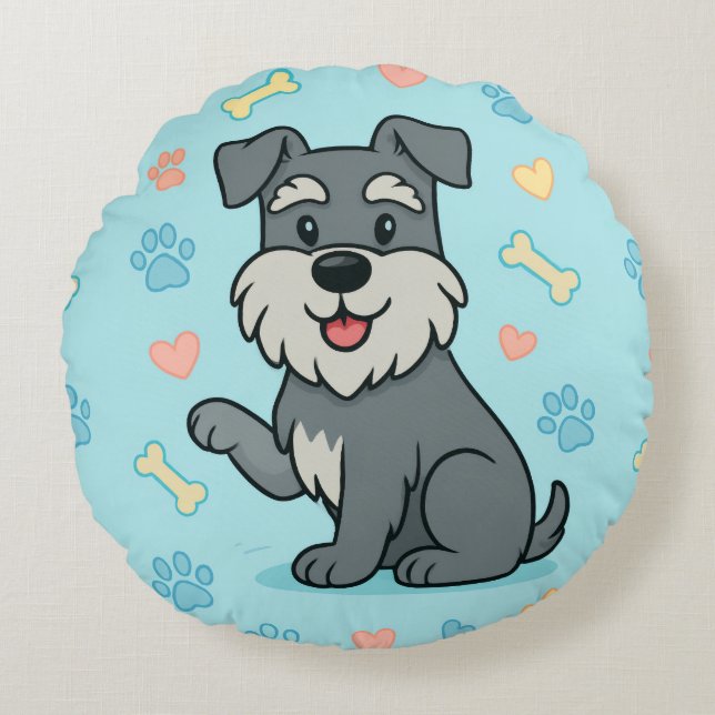grappige Cute Cartoon Schnauzer Rond Kussen (Voorkant)