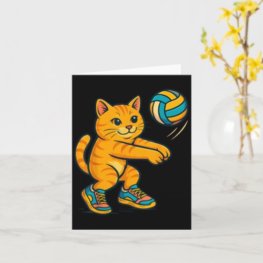 Grappige Cute Cat Volleybal Speler Fan Tee Trainer Kaart (Gele Bloem)