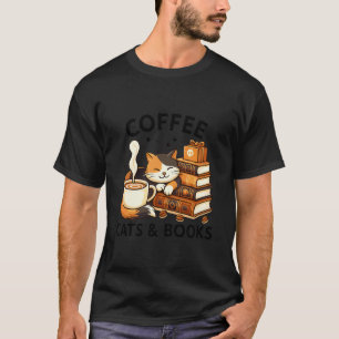 Grappige Cute Coffee Cats Boeken Liefhebber Gezell T-shirt