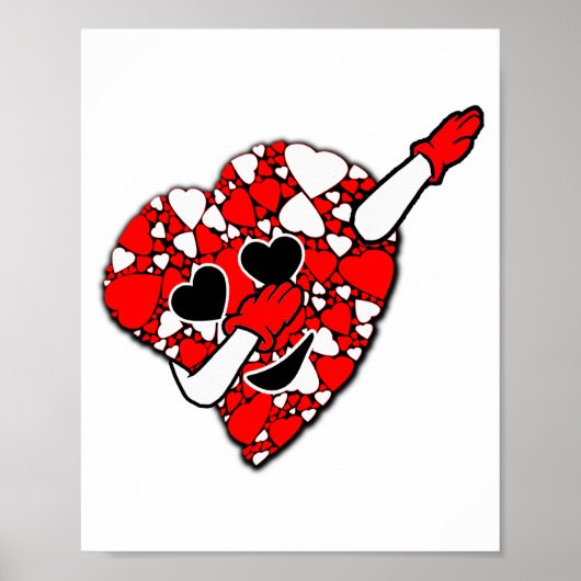 Grappige Cute Dabbing Rode Witte Hartjes Valentijn Poster (Voorkant)