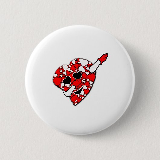 Grappige Cute Dabbing Rode Witte Hartjes Valentijn Ronde Button 5,7 Cm (Voorkant)
