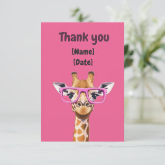 Grappige Cute Giraffe Gepersonaliseerde Naam & Dat Bedankkaart