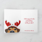 Grappige Cute Hond Rendier Geweiband Kerstmis Kaart (Binnen)