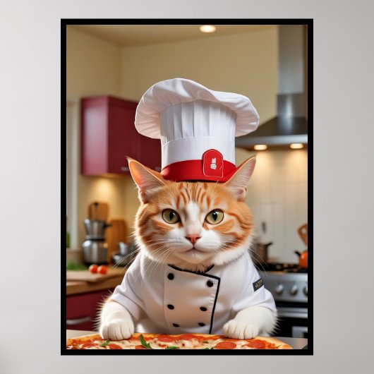 Grappige Cute Kat Met een Pizza Poster (Voorkant)