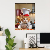 Grappige Cute Kat Met een Pizza Poster (Thuiskantoor)