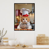Grappige Cute Kat Met een Pizza Poster (Keuken)