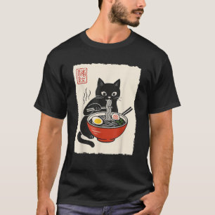 Grappige Cute Kat Ramen Sumi e Kawaii Inkschilderi T-shirt