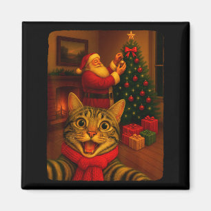 Grappige Cute Kat Selfie Met Kerstman Kerstmis Xma Magneet