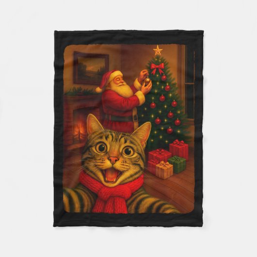 Grappige Cute Kat Selfie Met Sinterklaas Kerstmis  Fleece Deken (Voorkant)