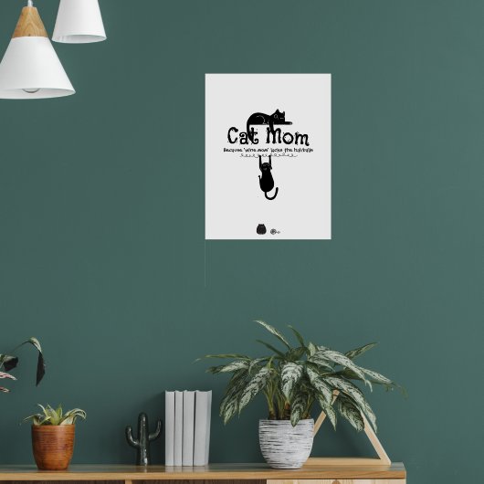 Grappige Cute Kat Wijn Moeder Citaat Typografie Ca Poster (Woonkamer 1)