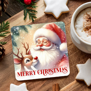 Grappige Cute Kerstman Rudolph Drink Onderschepper Kartonnen Onderzetters