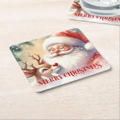 Grappige Cute Kerstman Rudolph Drink Onderschepper Kartonnen Onderzetters (Schuin)