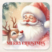 Grappige Cute Kerstman Rudolph Drink Onderschepper Kartonnen Onderzetters (Voorkant)